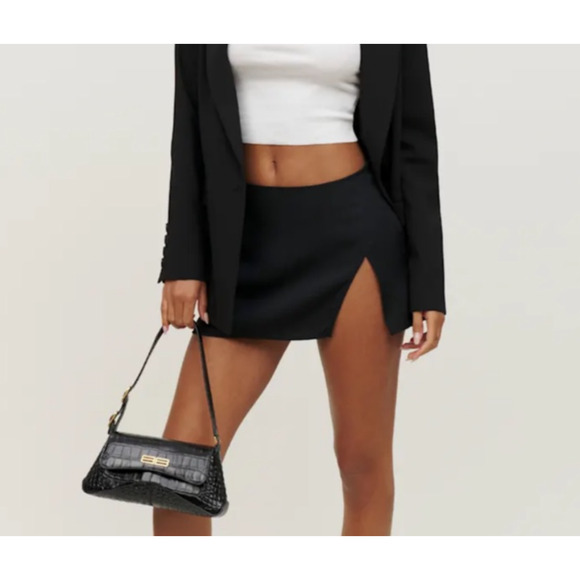 Reformation Kiara Low Stretch Crepe Black Thigh Slit Micro Mini Skirt Size 10 - Picture 1 of 7